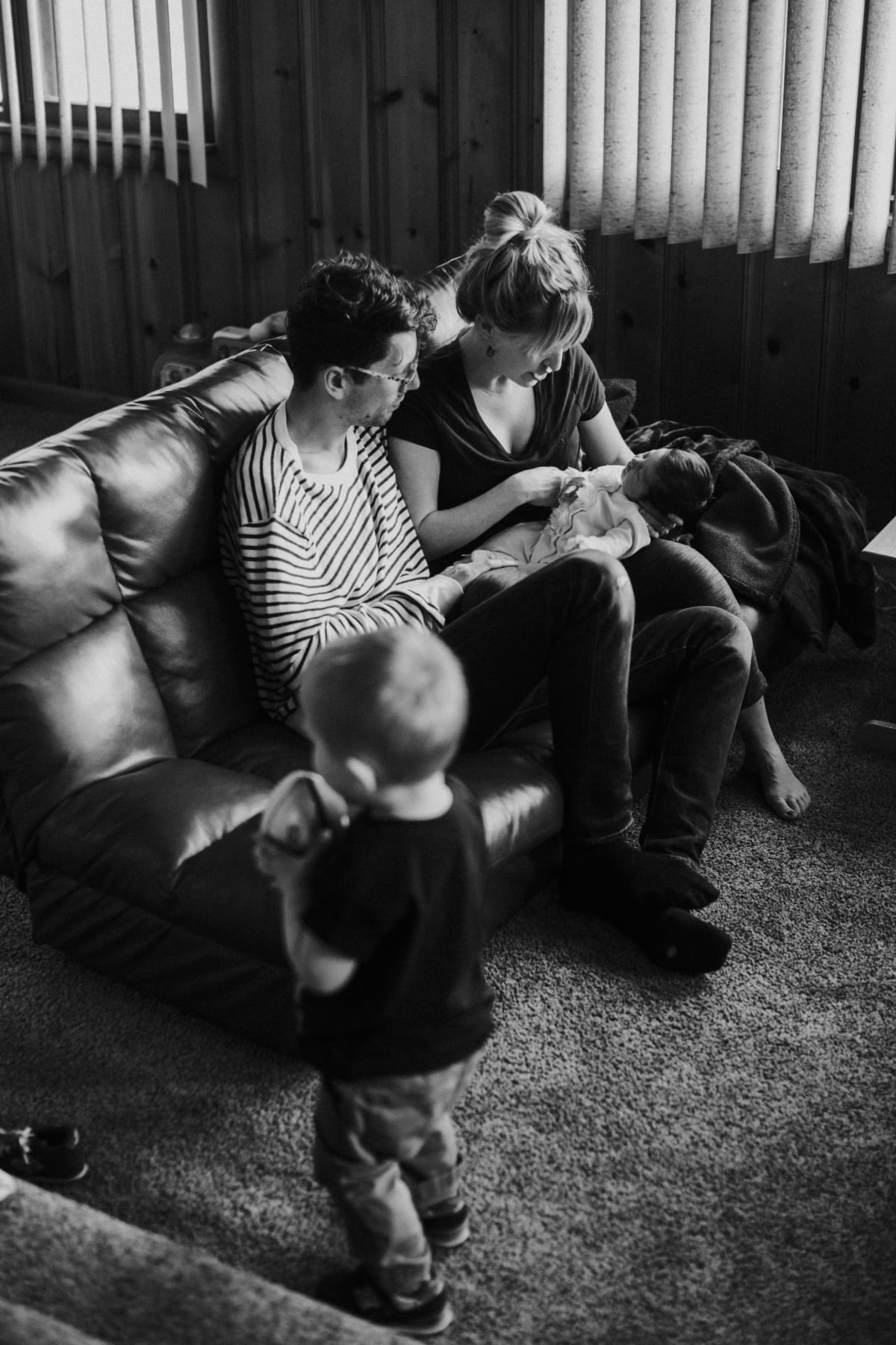 Black-and-white wedding family portrait