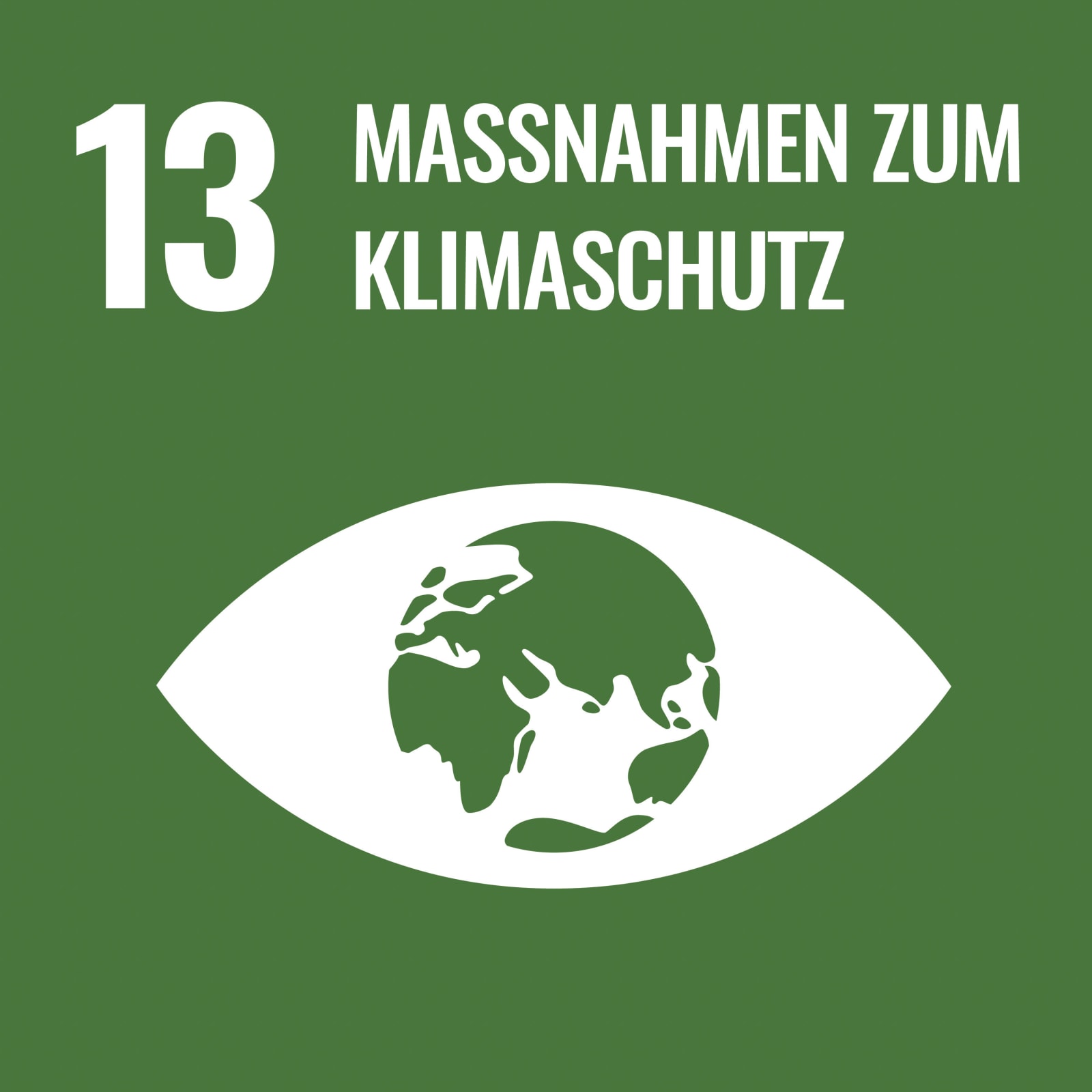 Grafik-Icon des UN-Nachhaltigkeitsziels SDG 13 mit Erdkugel-Symbol und Aufschrift Maßnahmen zum Klimaschutz.