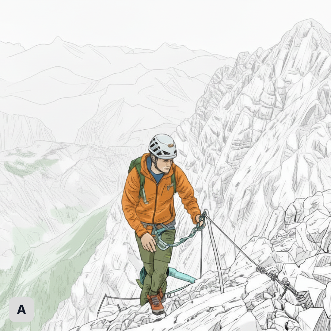 Illustration Klettersteig Grad A – leicht (Hüsler K1)