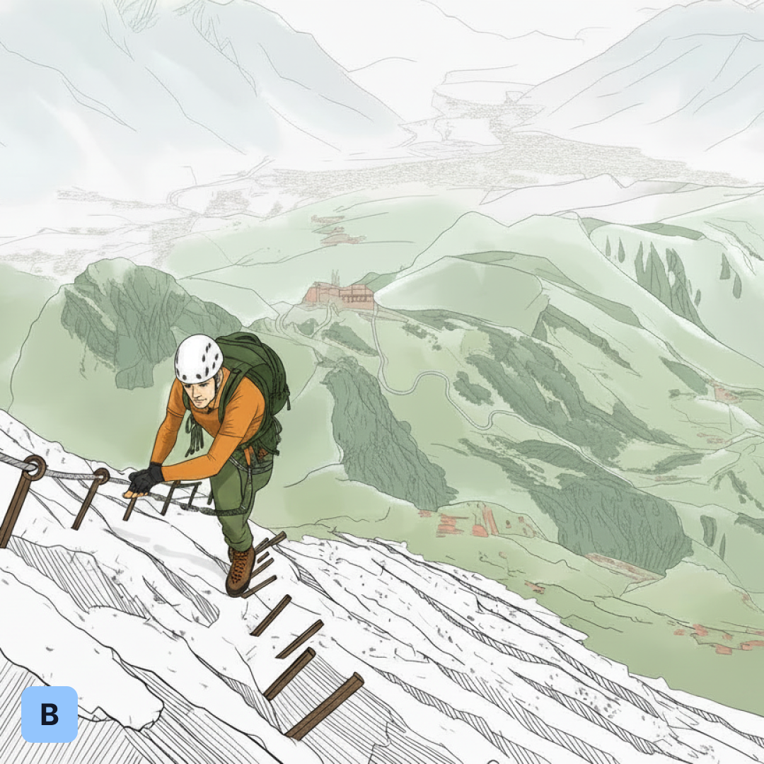 Illustration Klettersteig Grad B – mäßig schwierig (Hüsler K2)