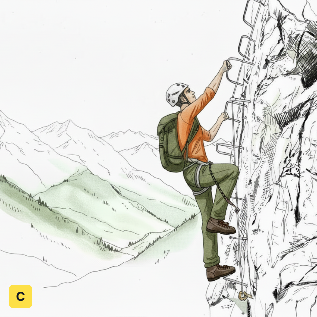 Illustration Klettersteig Grad C – schwierig (Hüsler K3)