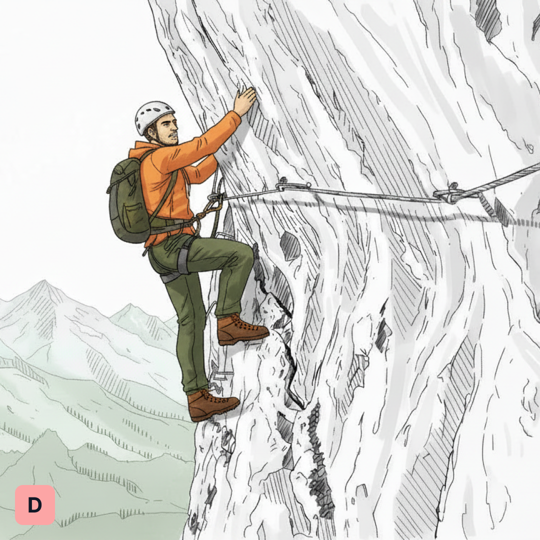 Illustration Klettersteig Grad D – sehr schwierig (Hüsler K4)
