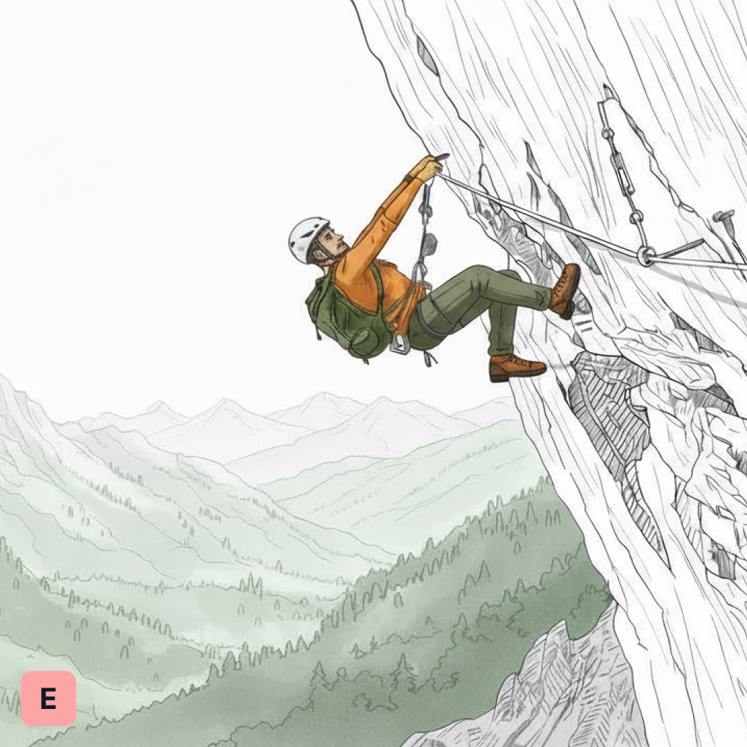 Illustration Klettersteig Grad E – extrem schwierig (Hüsler K5)