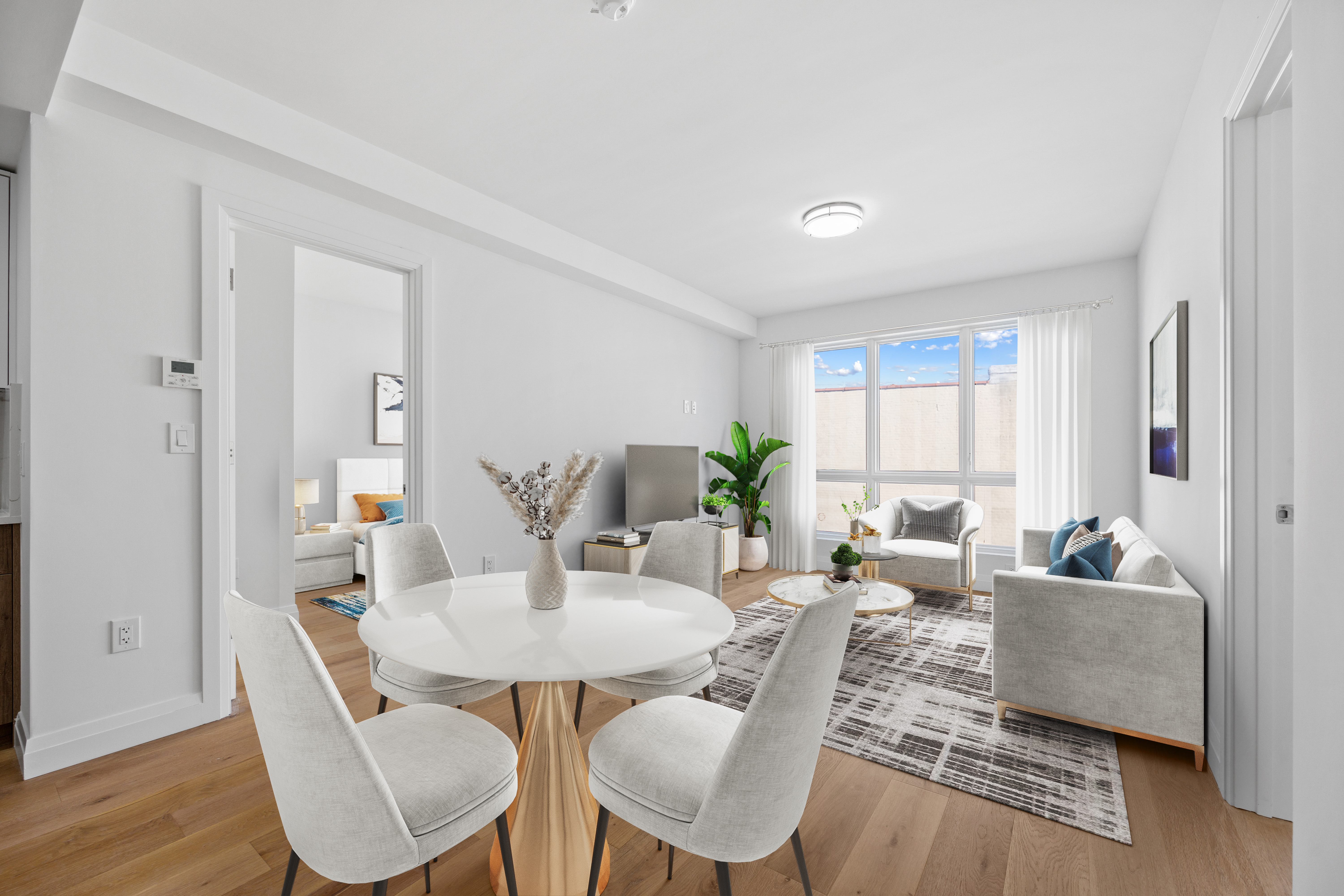 Bright living space with city views