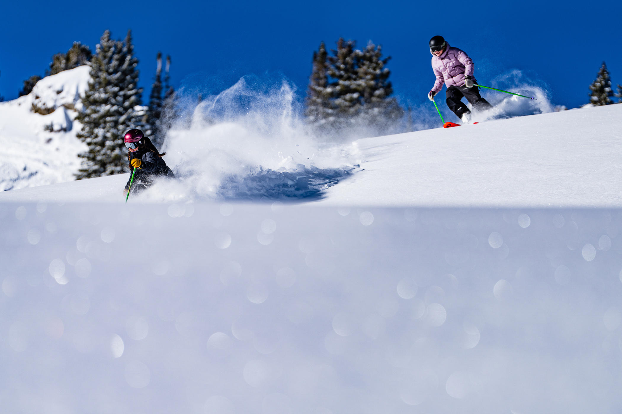 January 6th: Kalen Griffin and Jacqueline Pollard catch the High Traverse opening | Photo: Tyler Struss