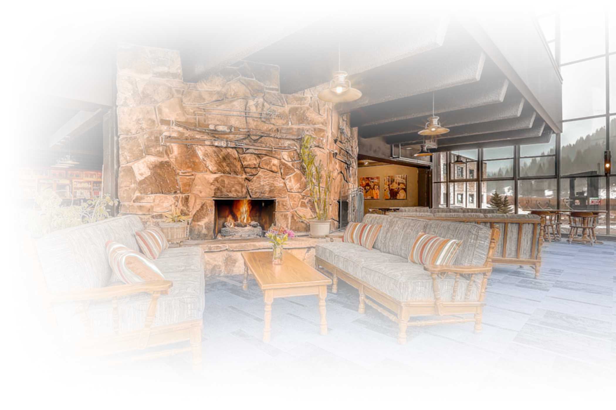 Fireplaces and couches at Goldminer's Daughter's Saloon