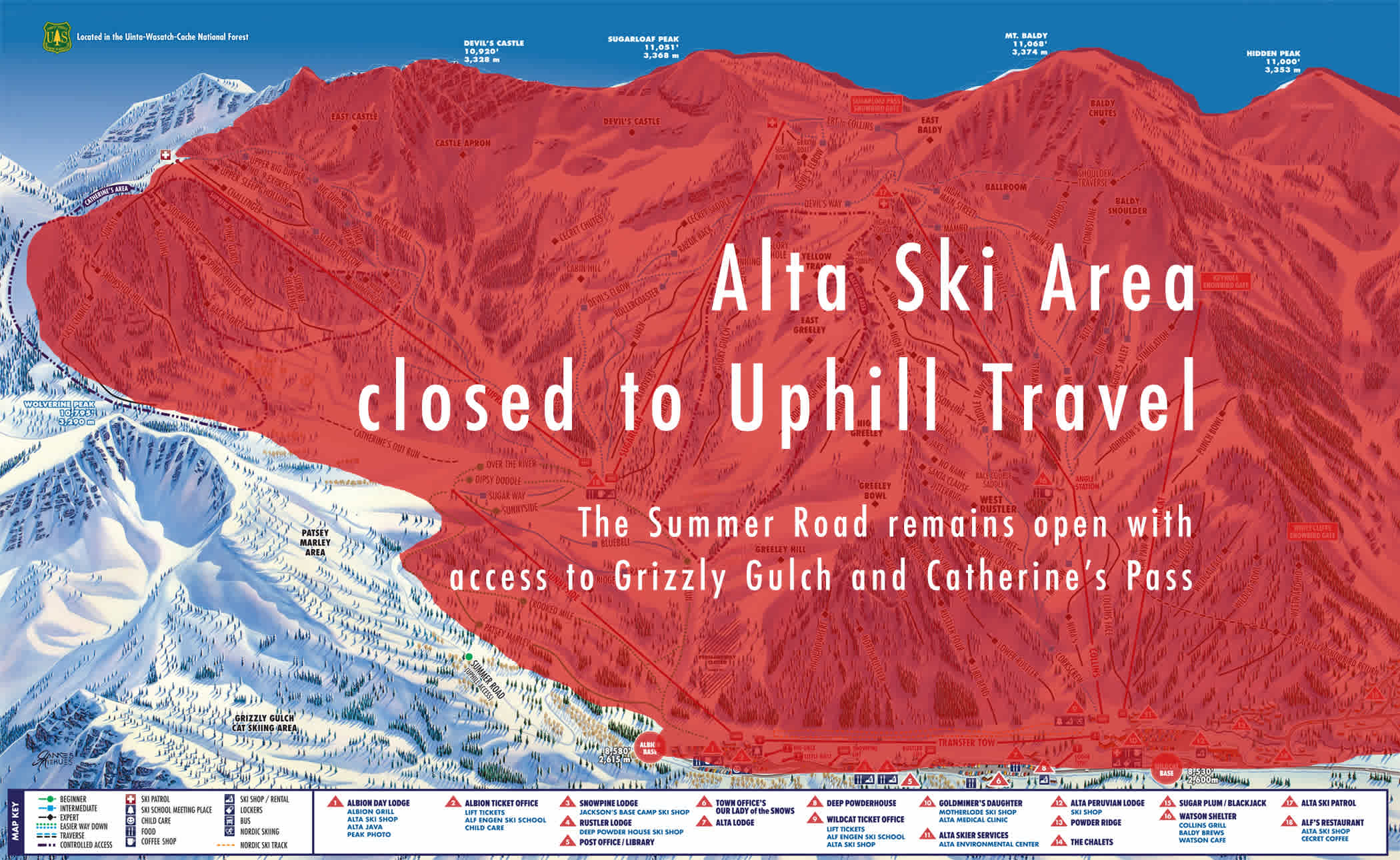 Alta Ski Area closed to Uphill Travel&mdash;Summer Road and Catherine's