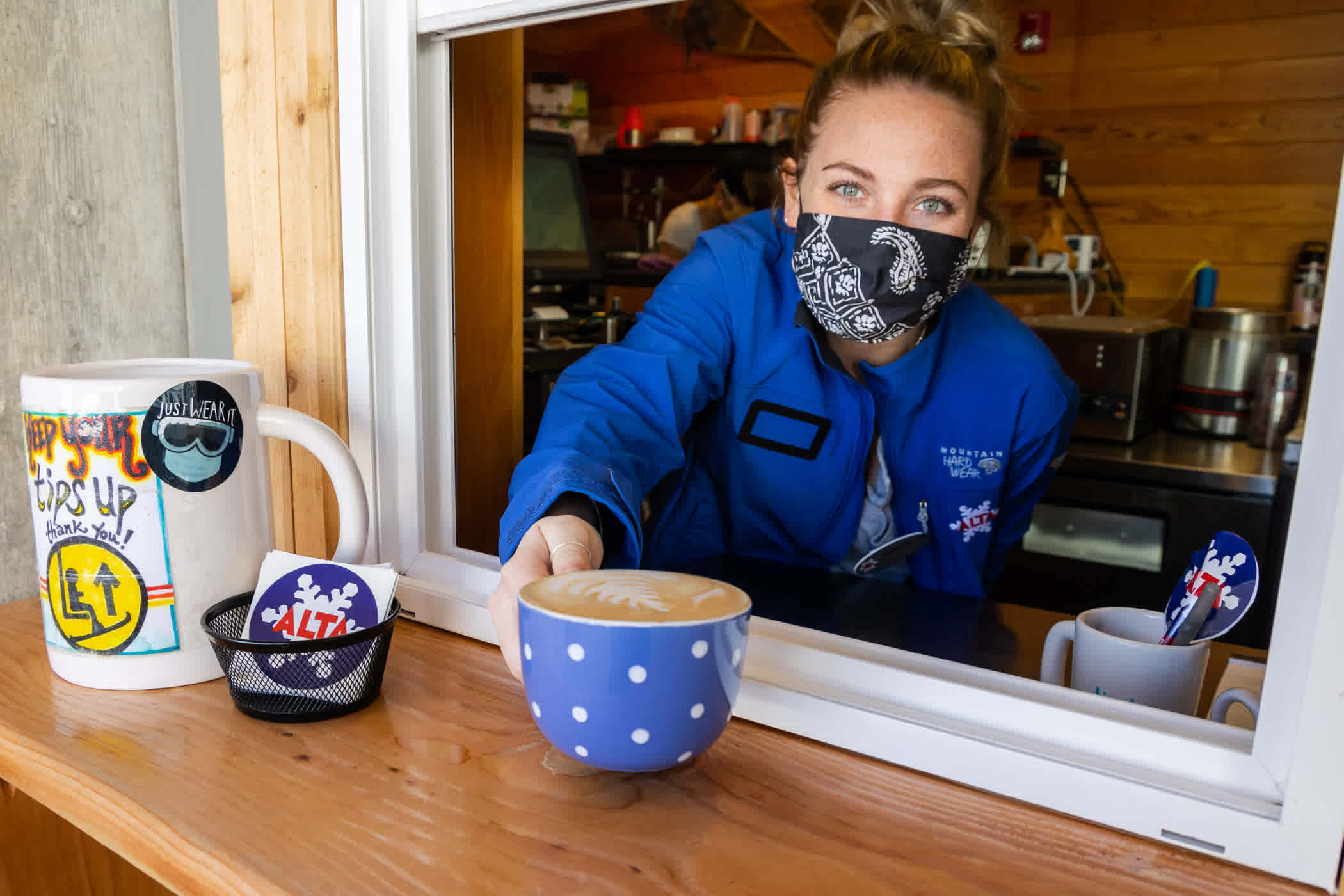 The new ski-up take-out window at Baldy Brews