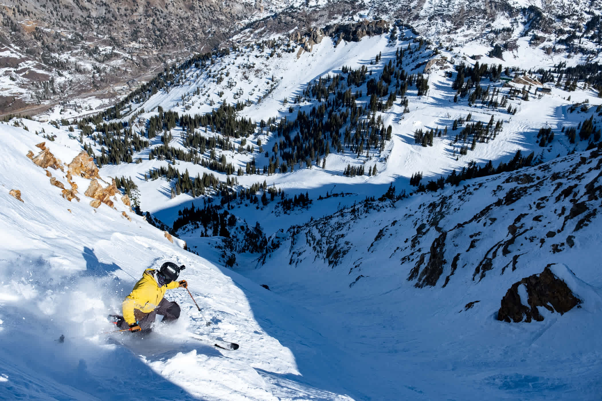 A tele skier drops in Main Chute on November 29th | Photo: Iz La Motte