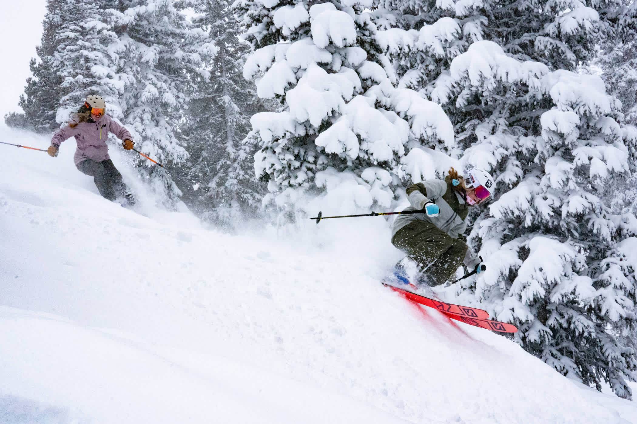 Mali Noyes and Hannah Folender enjoy some December powder | Photo: Chloe Jimenez