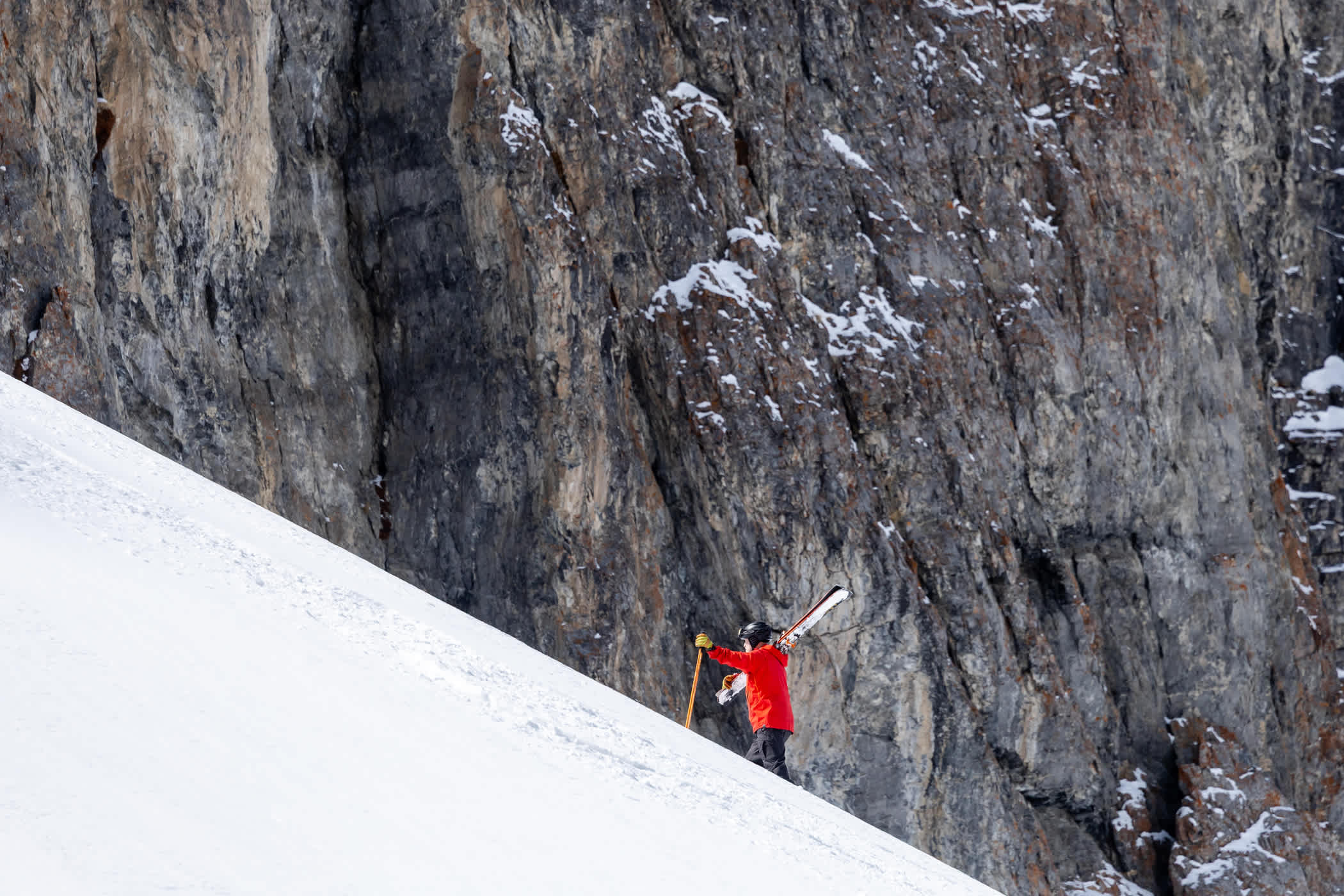April 18th: An Alta skier bootpacks for fresh turns | Photo: Photo-John