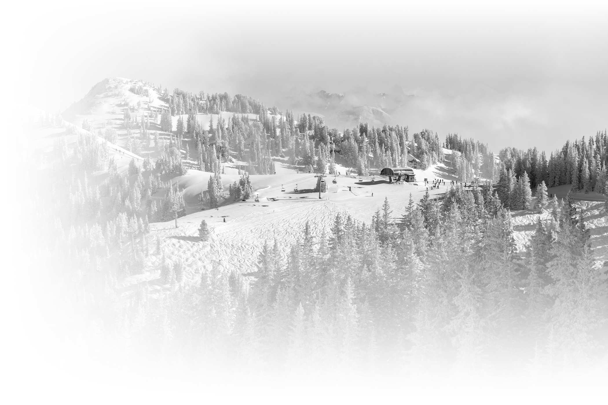 Alta Ski Area at sunrise on a clear winter morning