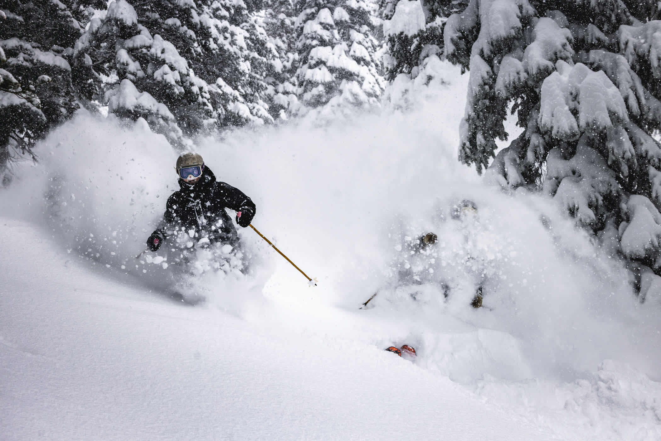 March 6th: Powder couple Piper Kunst and Tristen Lilly storm skiing | Photo: Rocko Menzyk