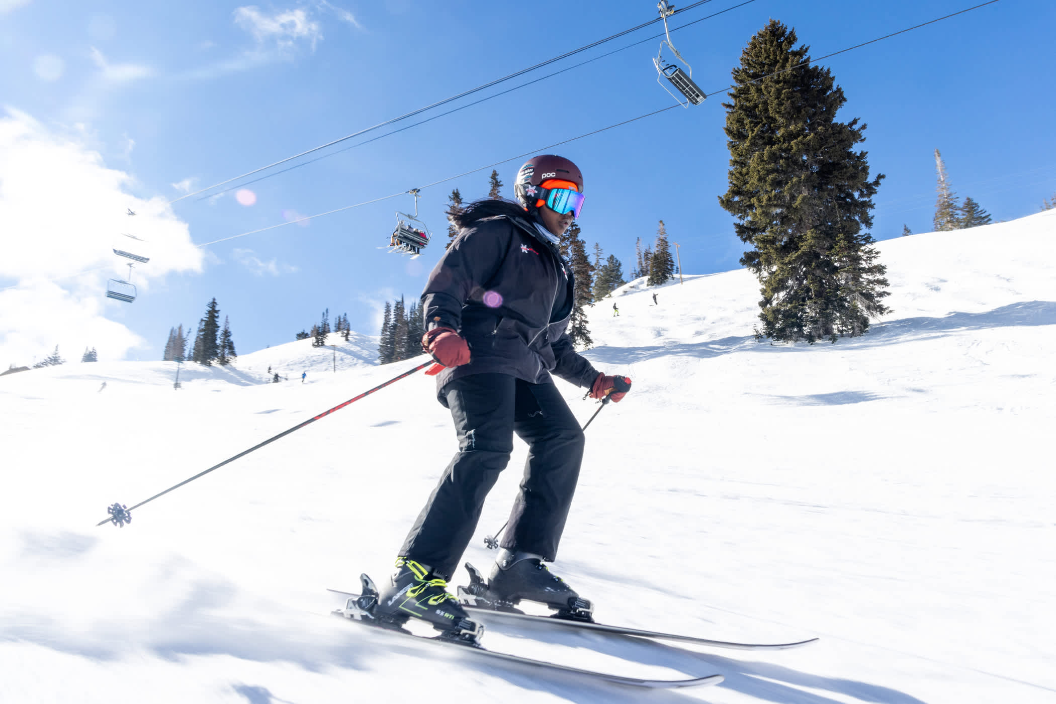 Emma Hiatt enjoys her ski break from the Alta Ski Shop | Photo: Rocko Menzyk