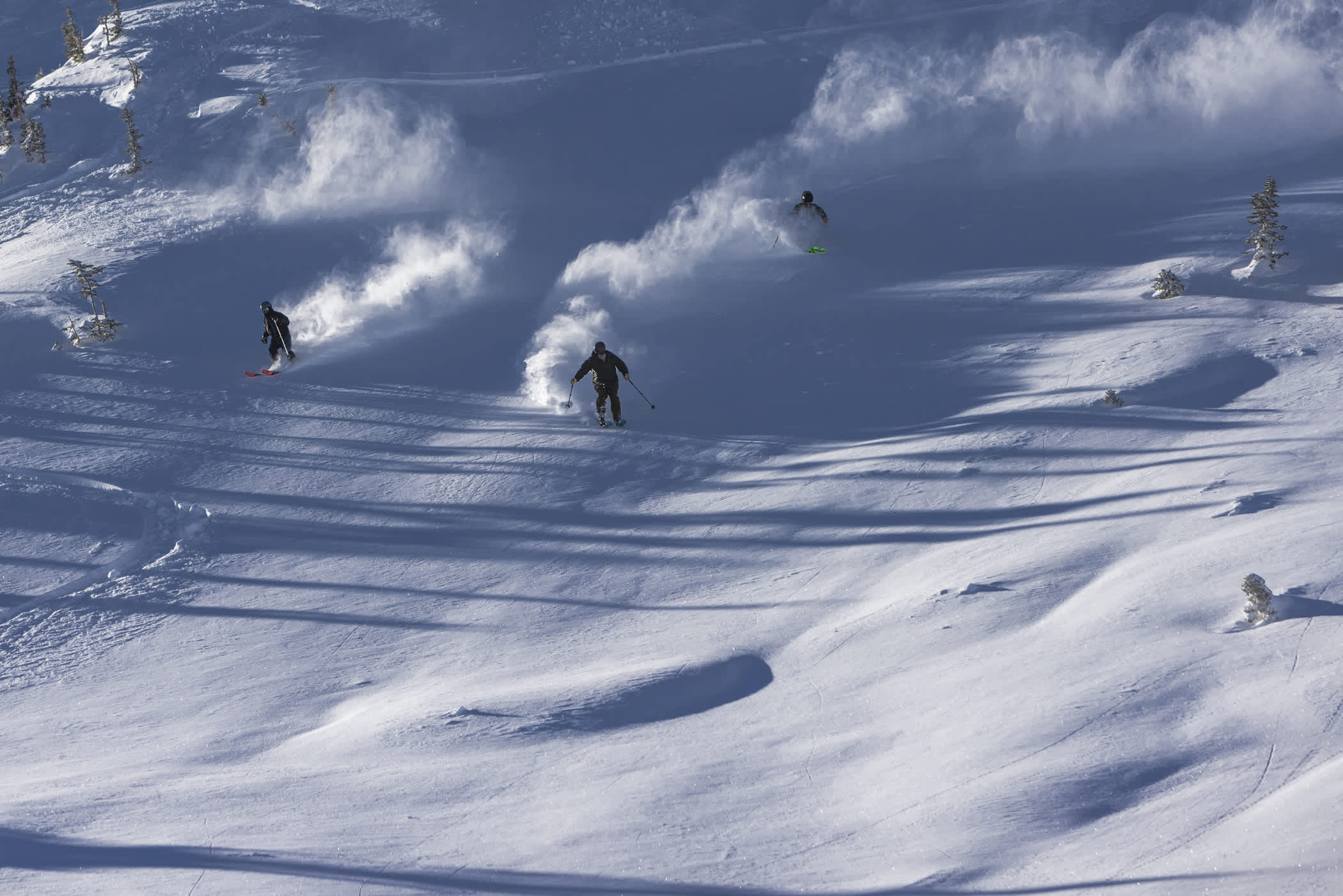 February 7th: Alta skiers enjoy a bliuebird powder day | Photo: Rocko Menzyk