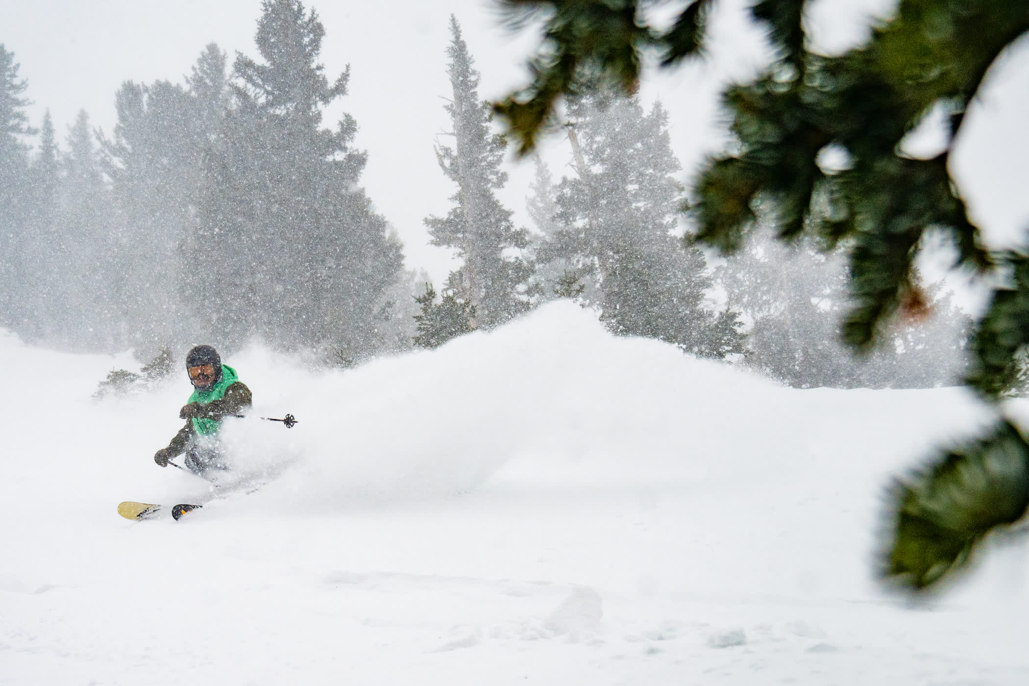 February 17th: Thayne Rich skis the graupel | Photo: Tyler Struss