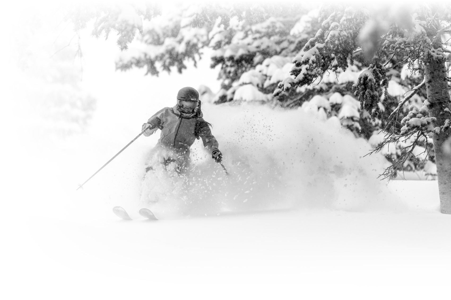 Two Alta skiers enjoy some great groomers from Collins lift at Alta Ski Area