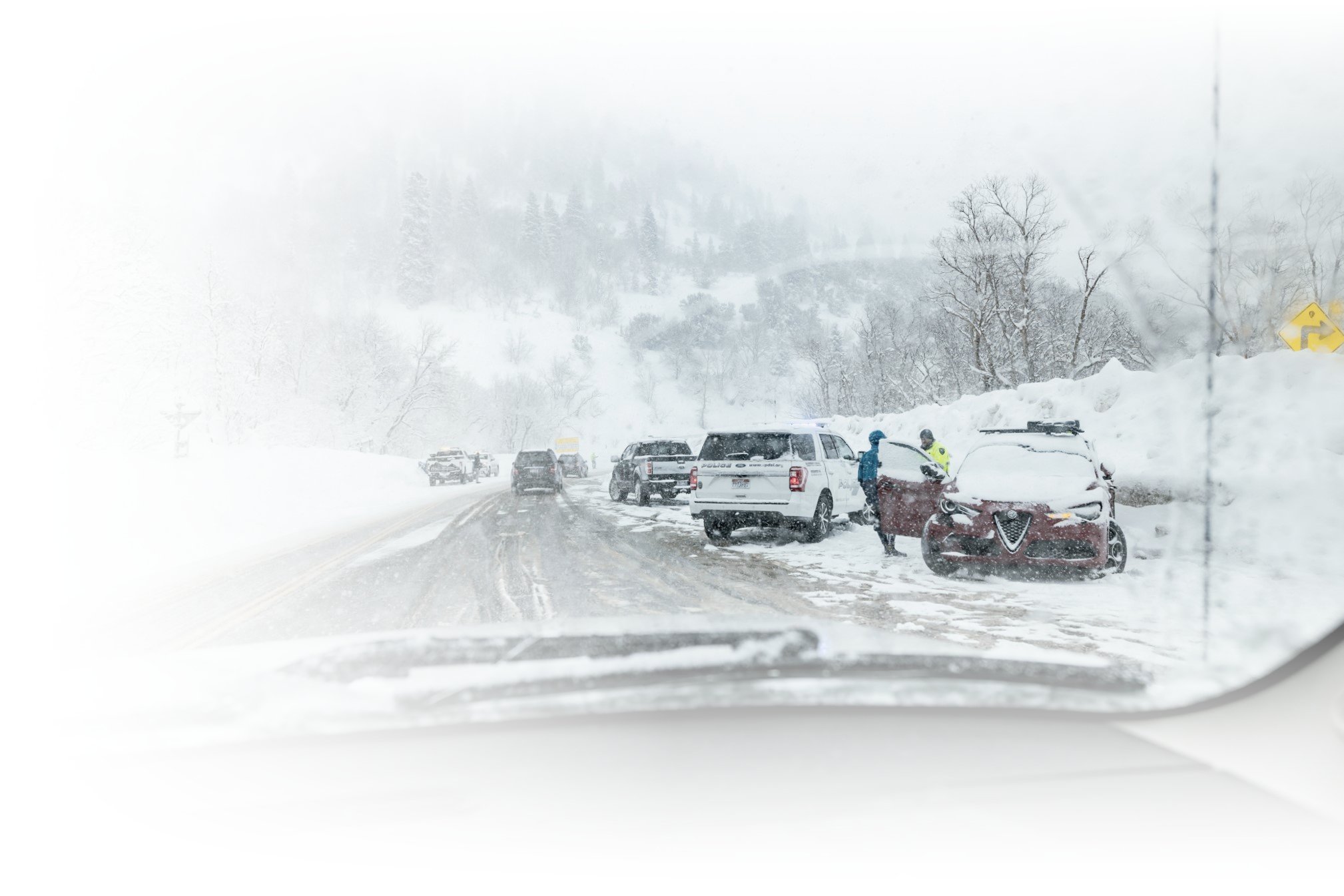 Winter driving conditions on Highway 210