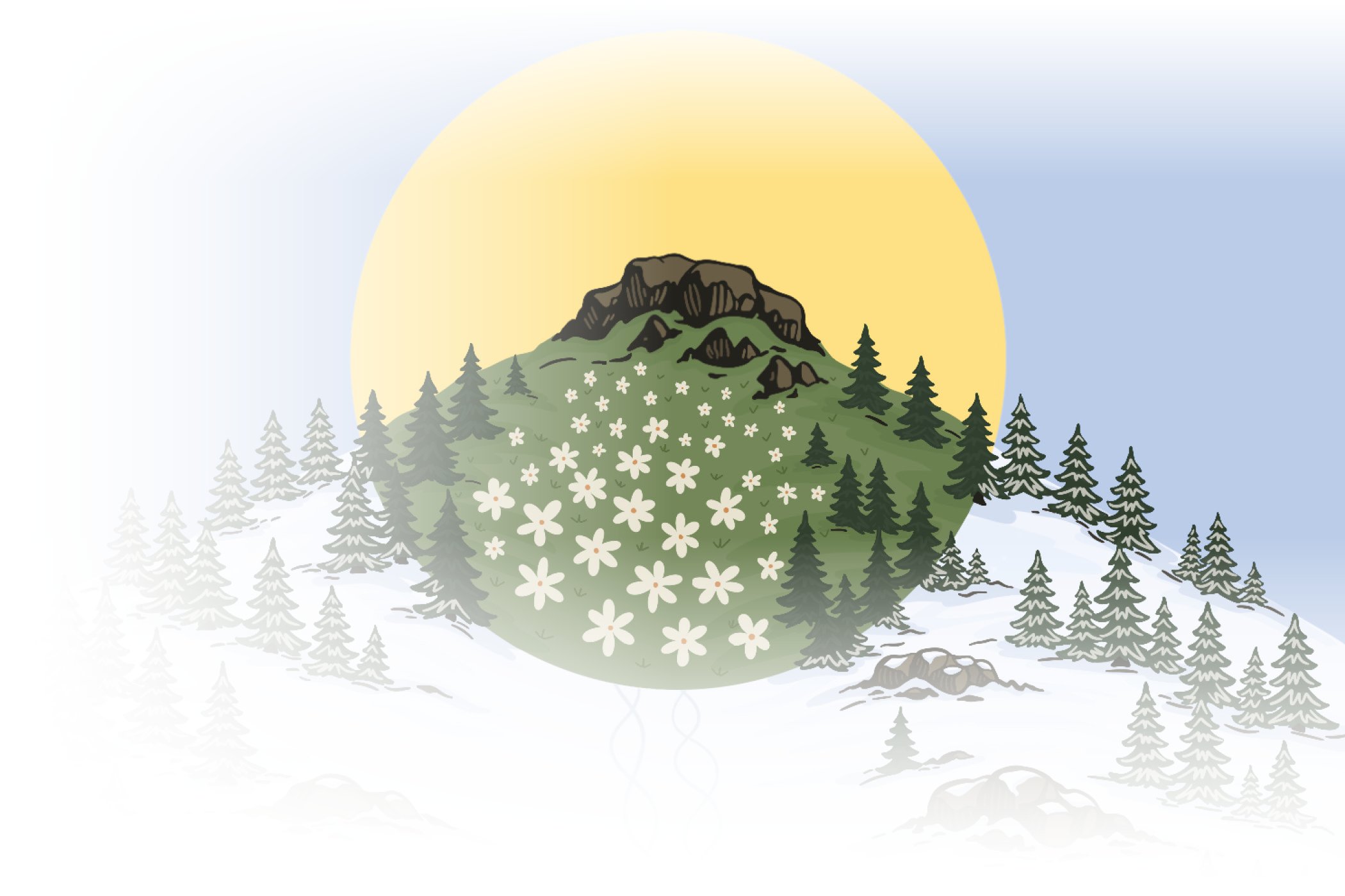 Alta Earth Day 2026 poster: summer and winter on High Boy