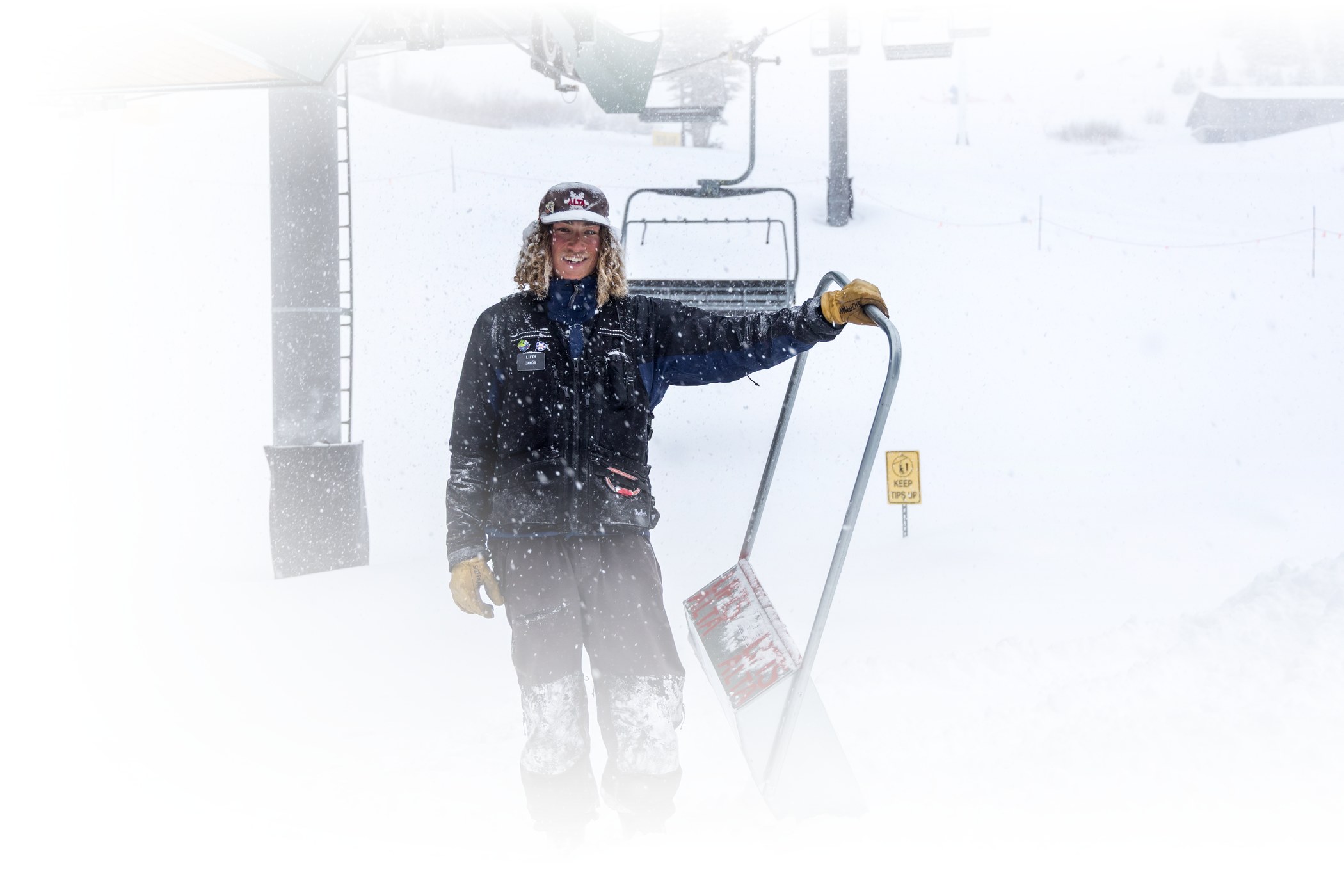 Lifties at Alta shovel snow