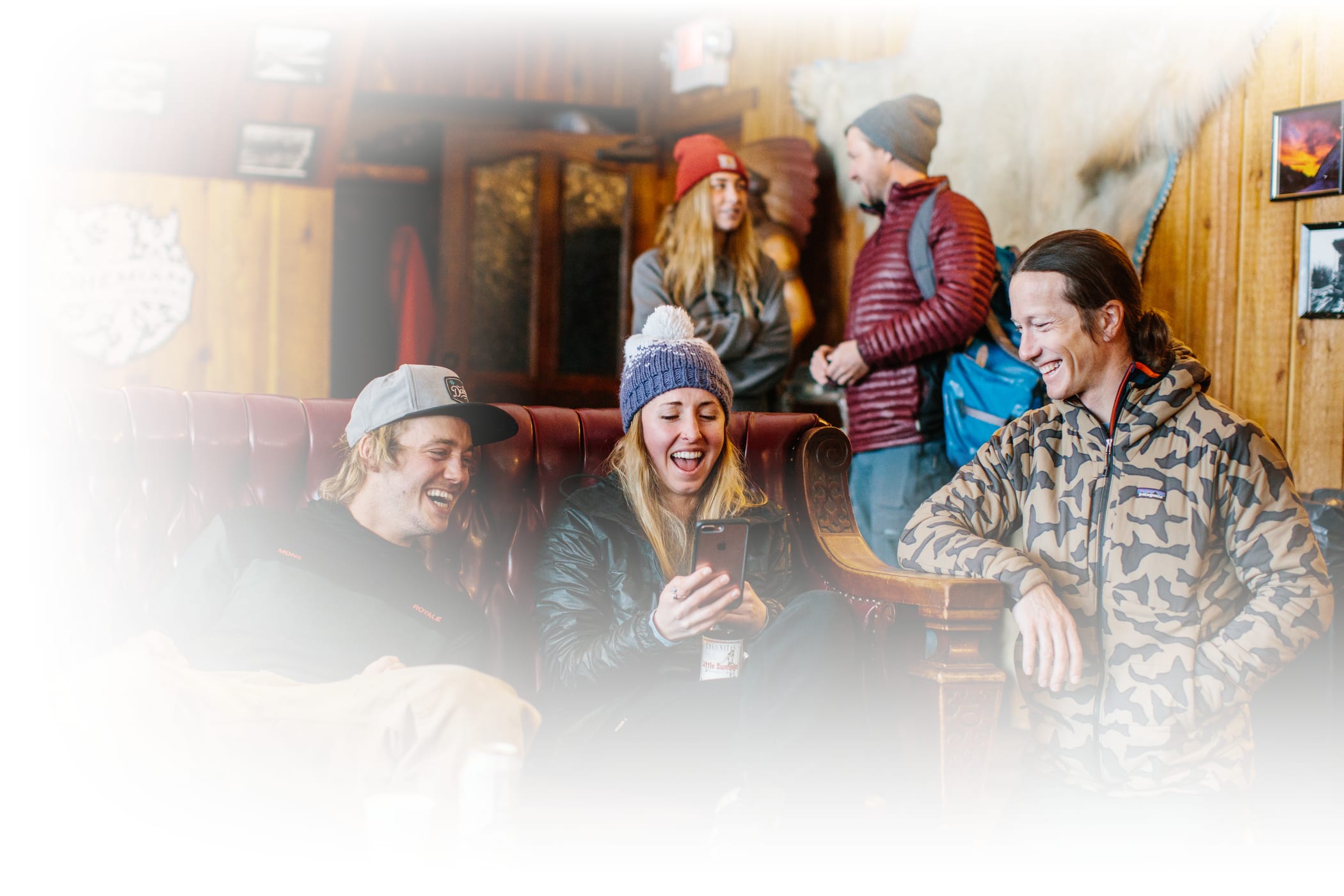 Skiers enjoy après-ski at the Alta Peruvian Lodge