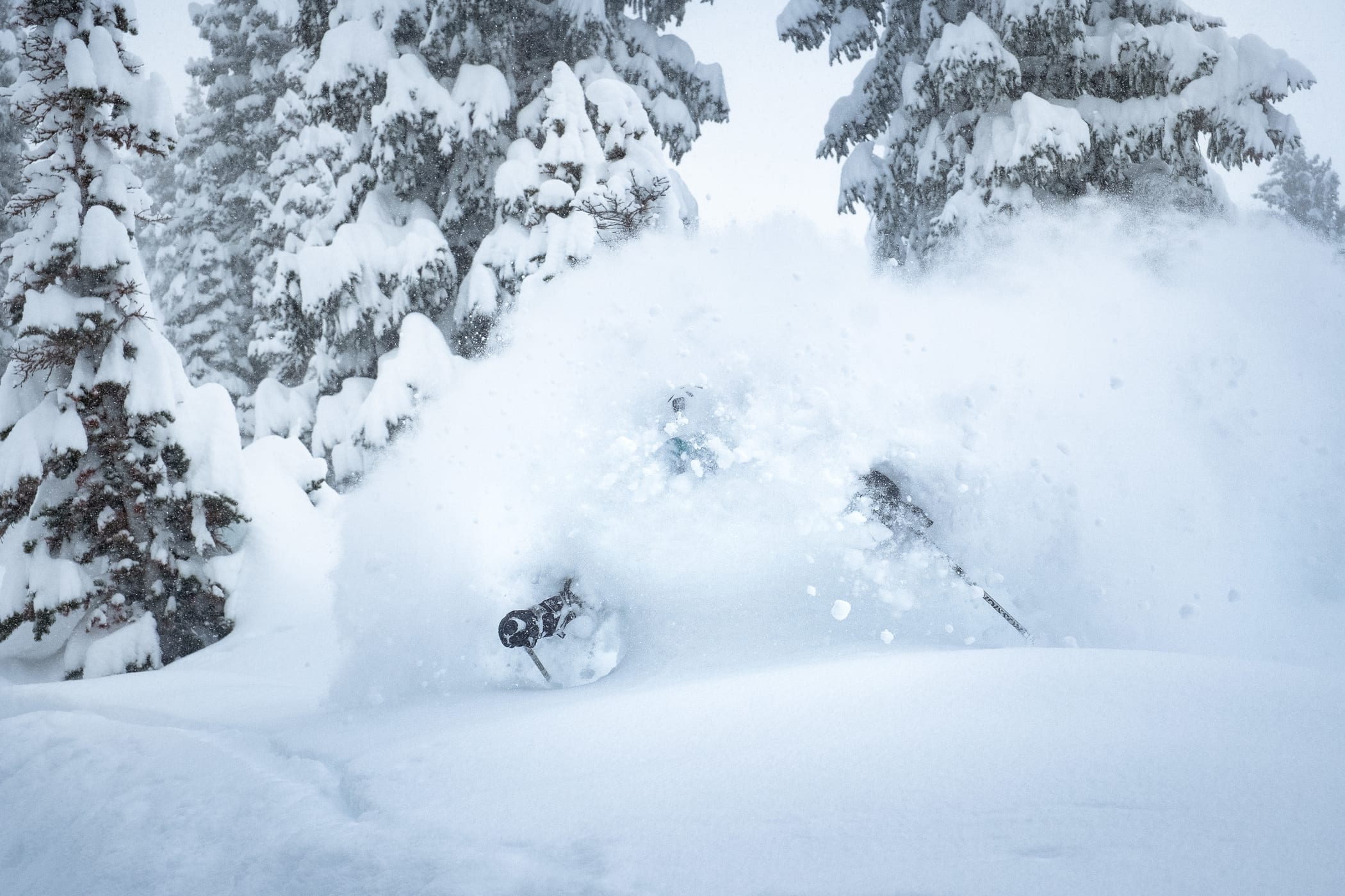 Skier skiing deep fresh powder snow