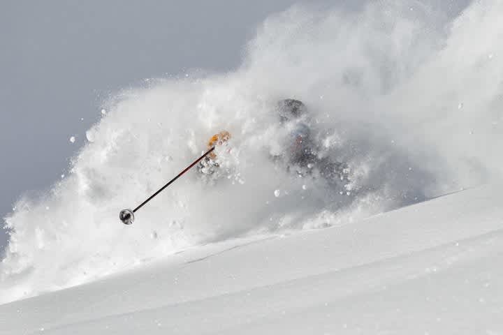 Alta's General Manager, Mike Maughan, skiing deep powder