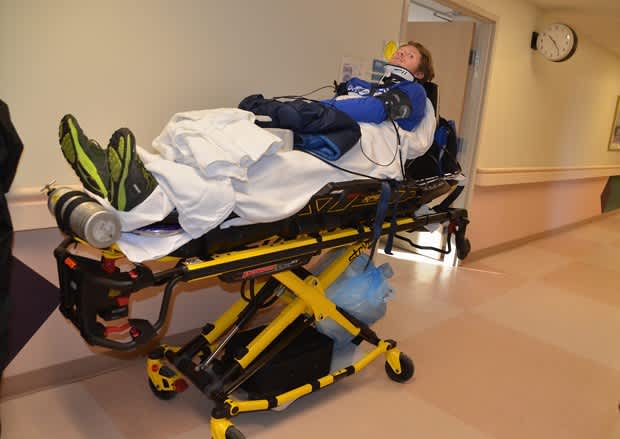 Jim Harris at the hospital after being transported back to the United States from Chile, where he was injured.  