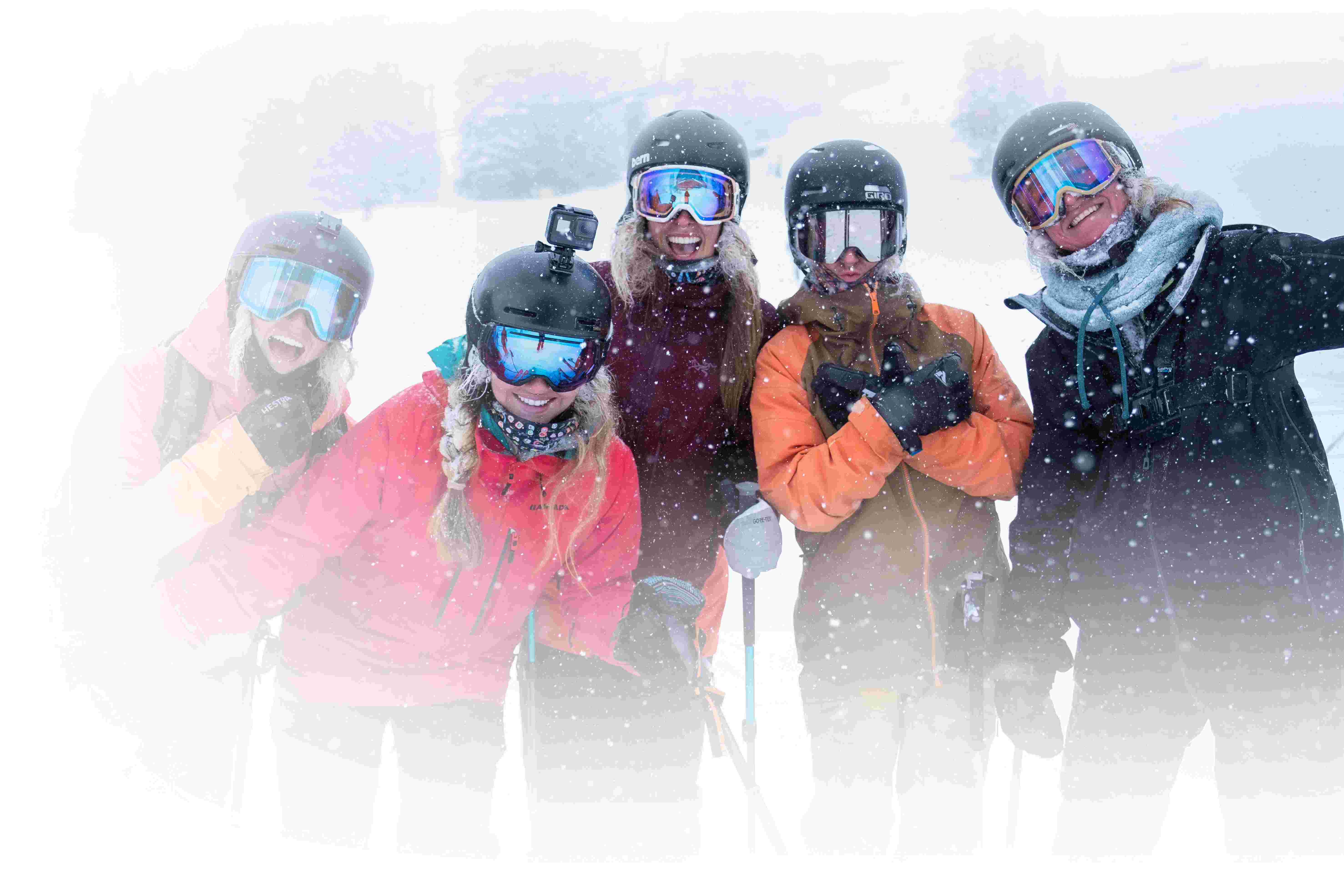 Women skiers at Alta in the snow
