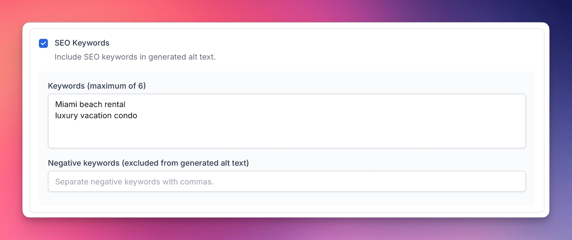 Adding SEO keywords for your alt text.