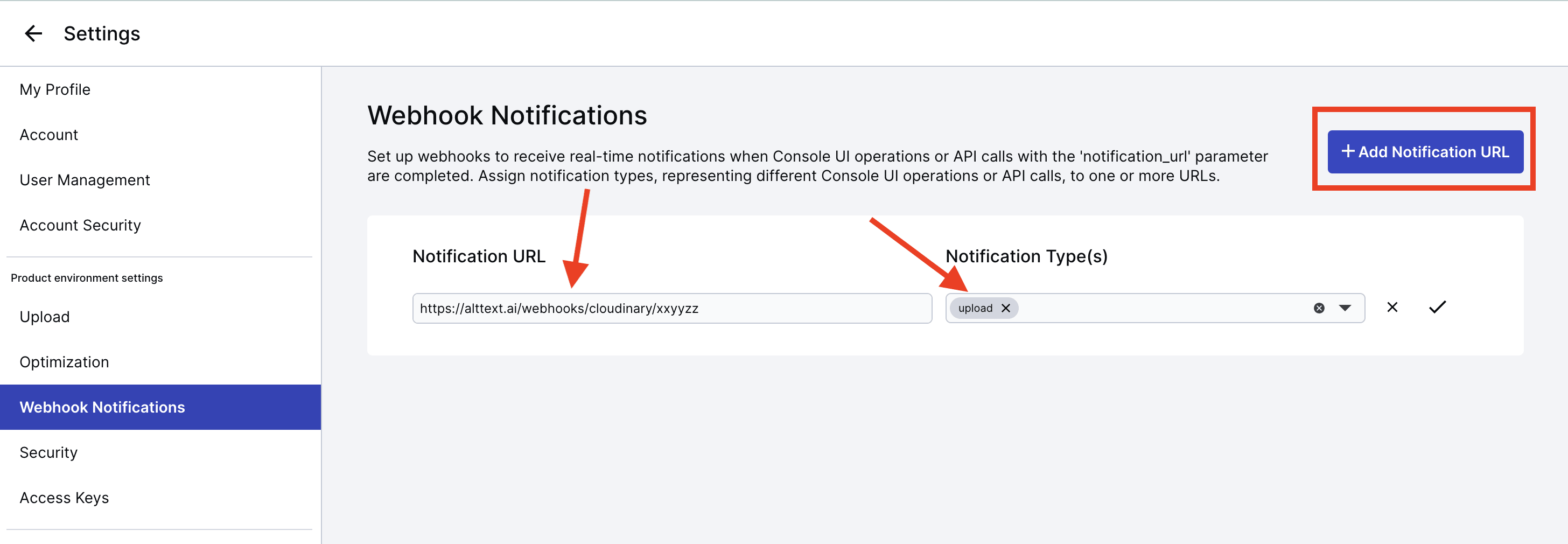 Setting the notification URL for your AltText.ai integration