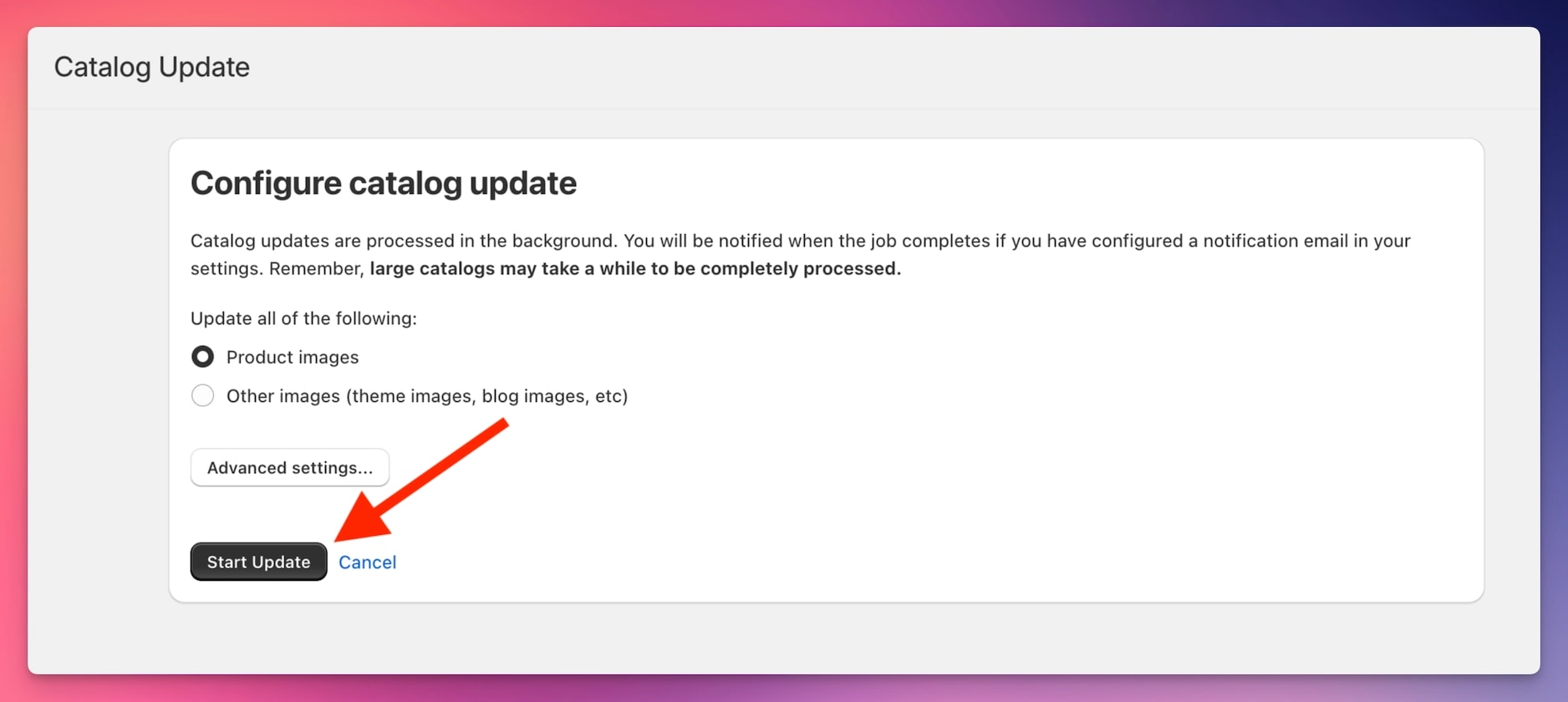 Selecting Product images option in bulk update.