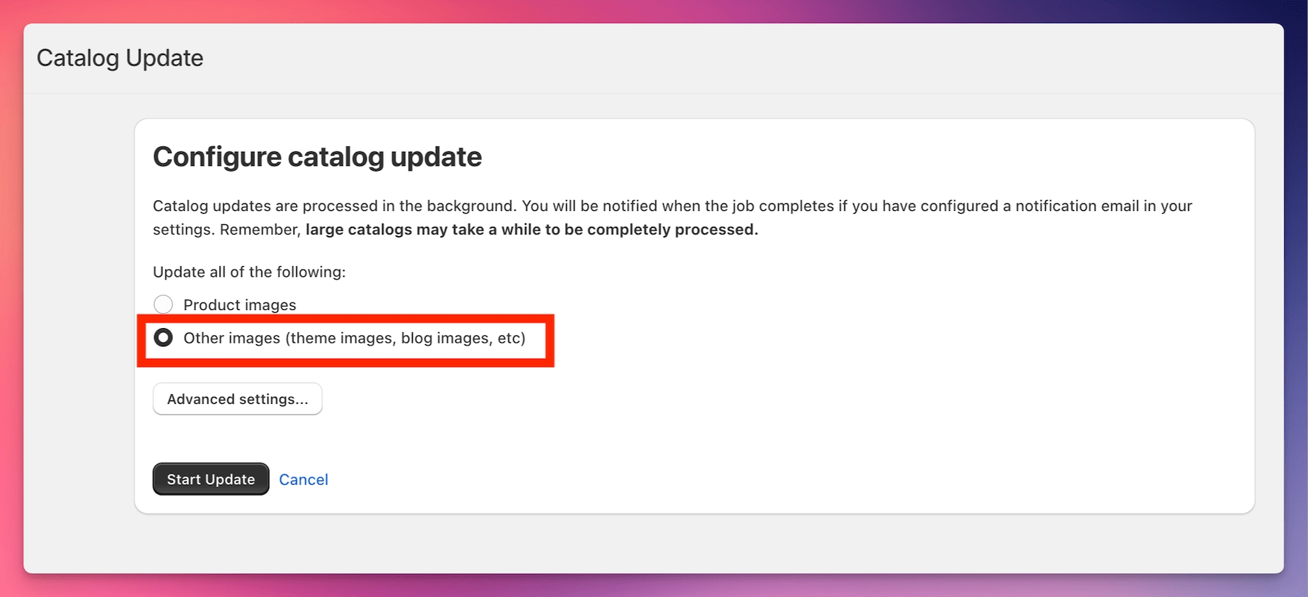 Selecting Other images option in bulk update.
