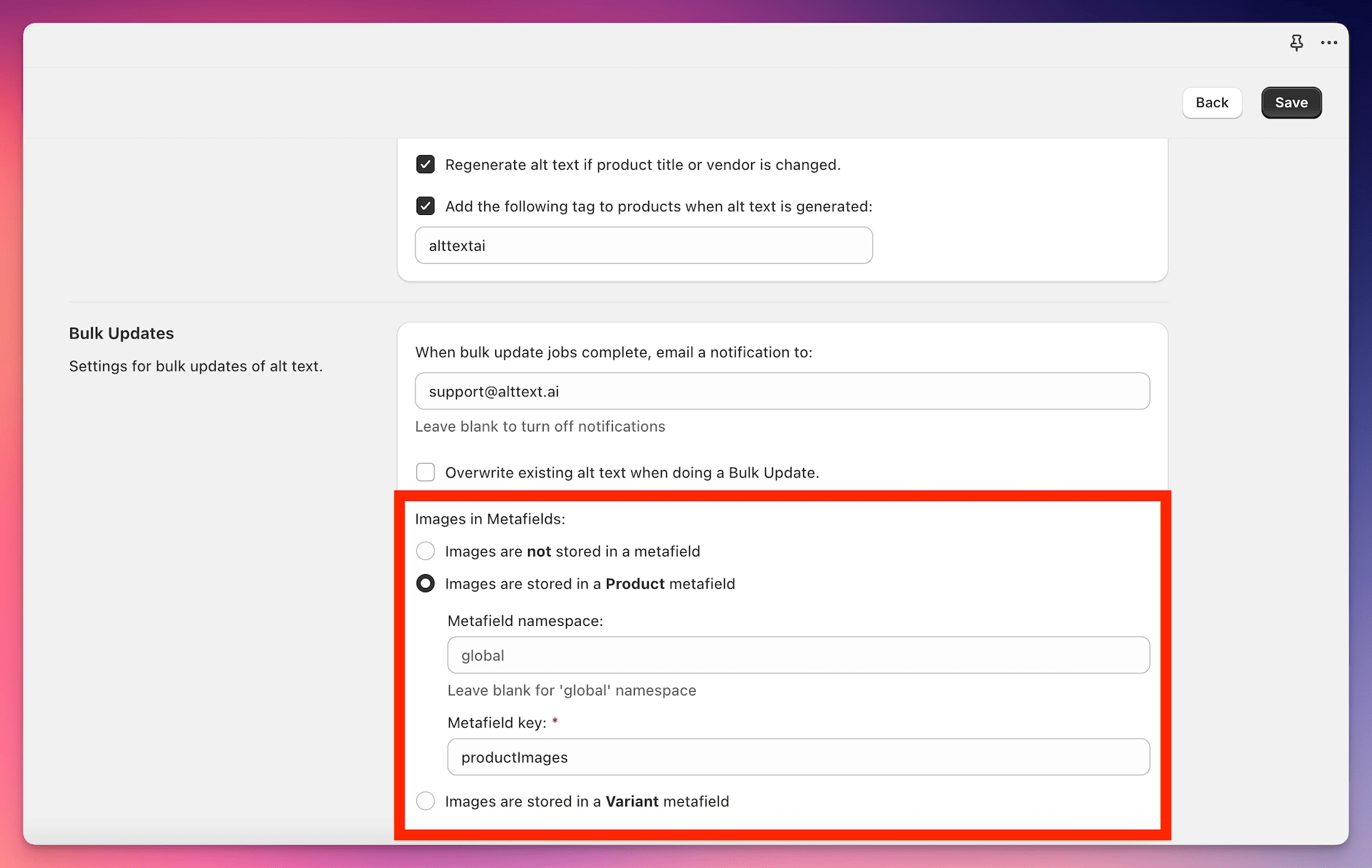 Processing images in metafields.