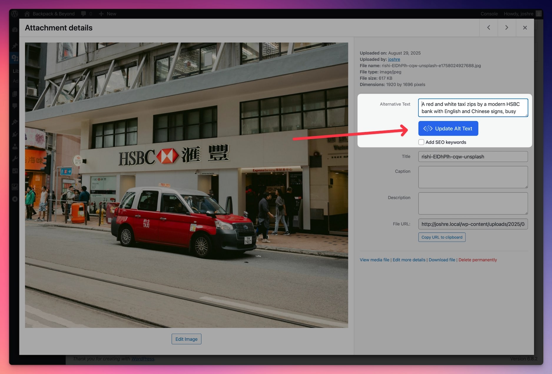 Screenshot of AltText.ai WordPress plugin Update Alt Text button.