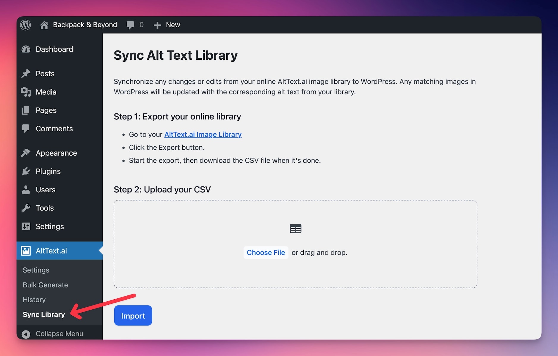 WordPress Sync Library Screenshot