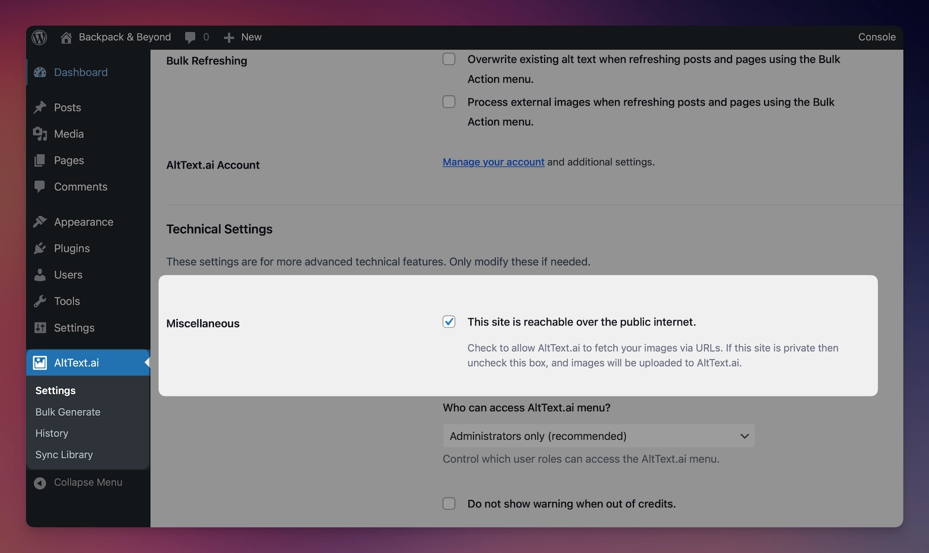 WordPress reachable on the internet setting