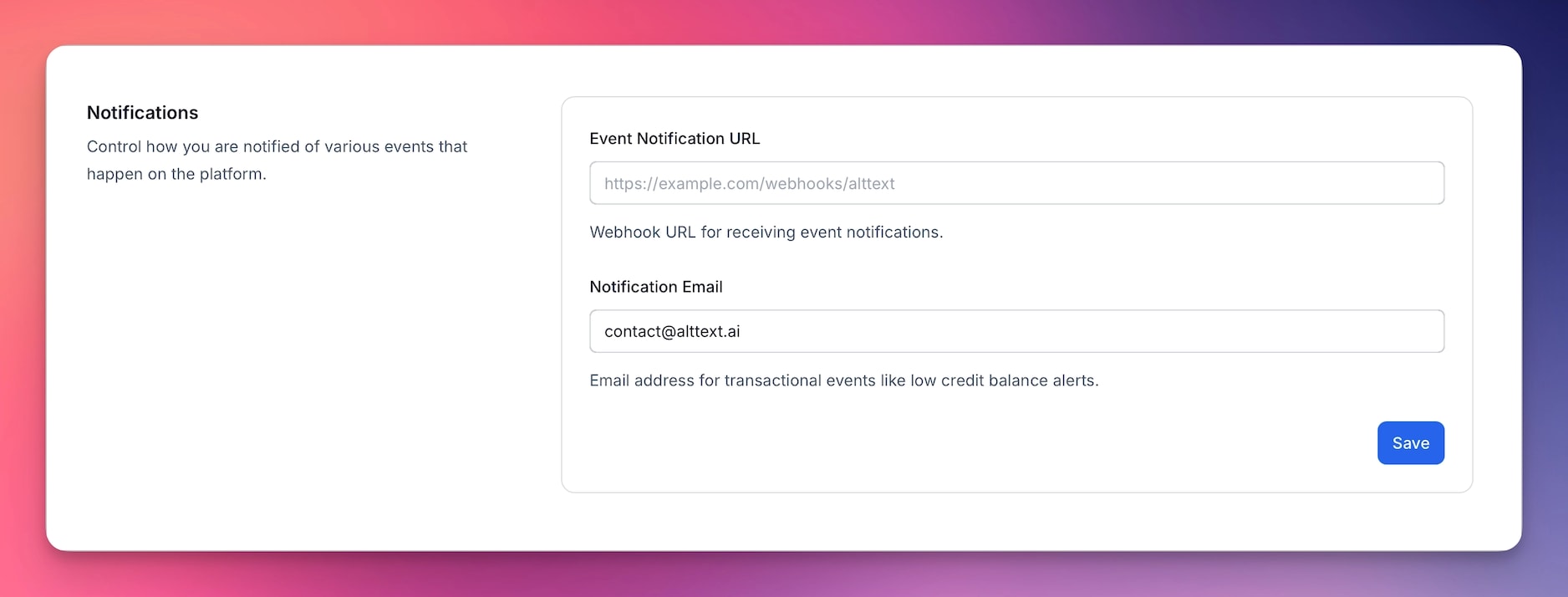 Account notification settings.