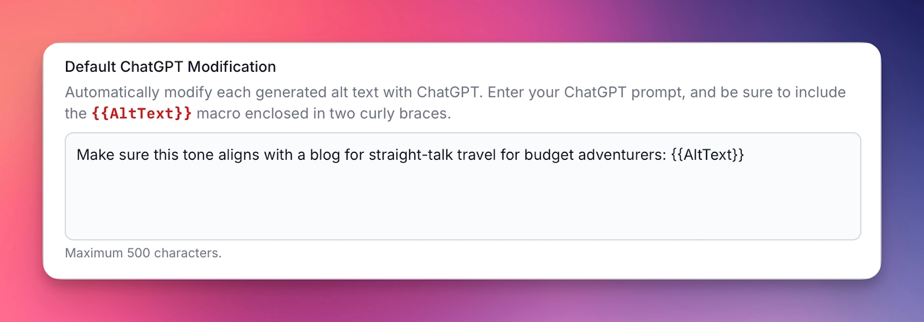 Default ChatGPT modification settings.