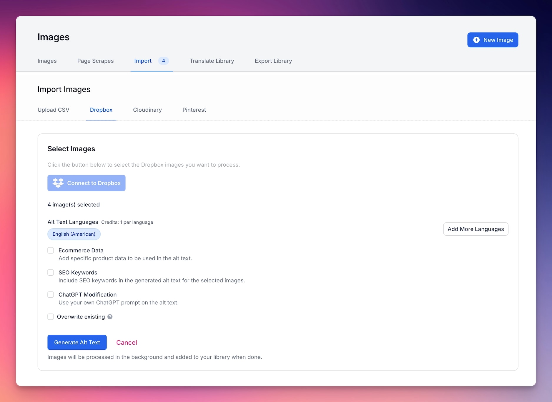 Importing images from Dropbox.