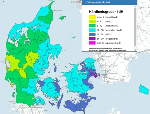 Kort over vandets hårdhed
