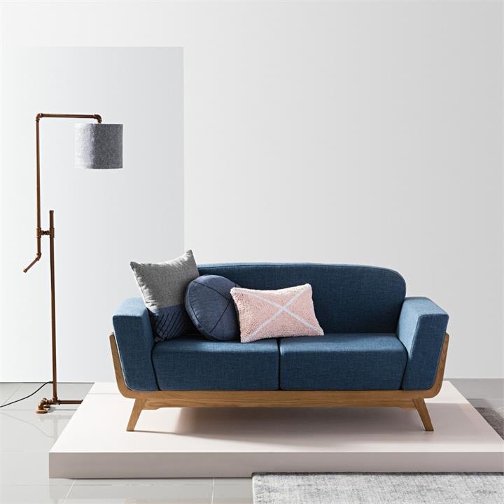 Picture of Noah 2 Seater Sofa - Solid Oak - Denim Blue Fabric