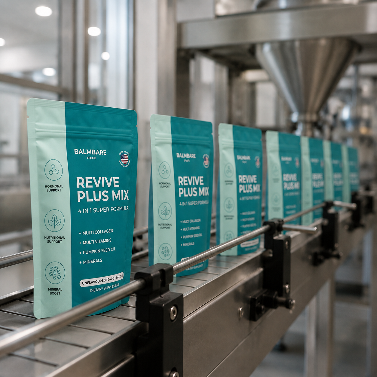 Sealed pouches on the production line