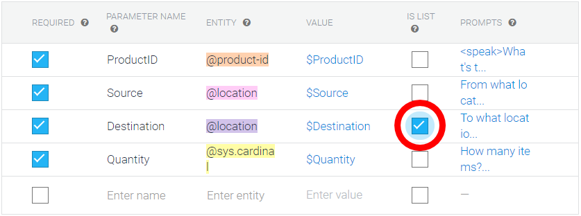 Dialogflow Is List