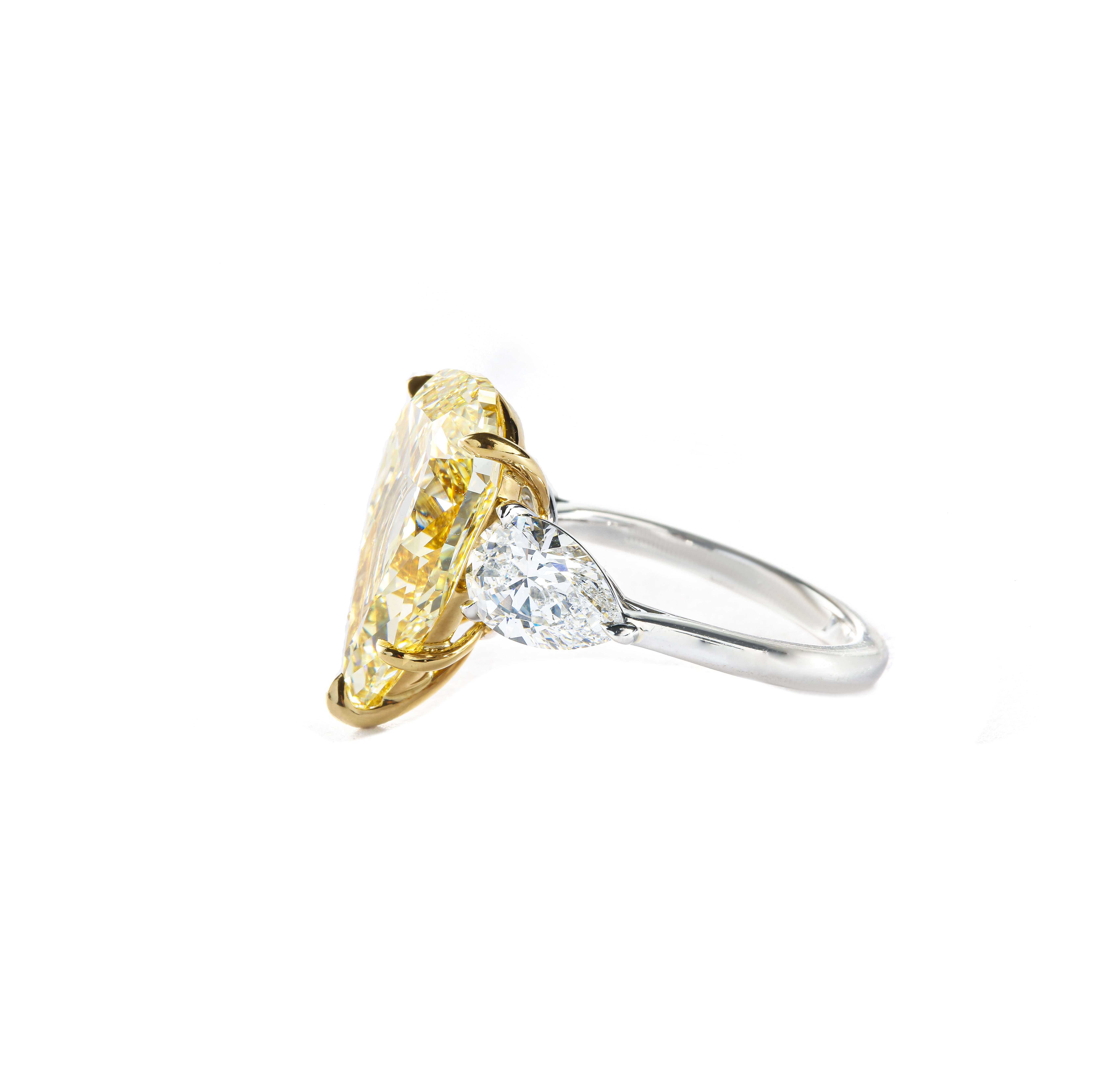 Fancy Yellow Pear Diamond Three Stone Engagement Ring - Image 2