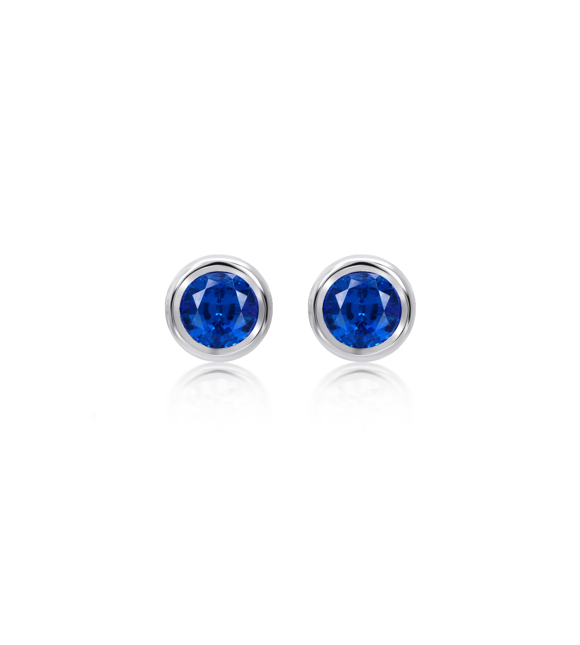 Blue Sapphire Stud Earrings 18K White Gold