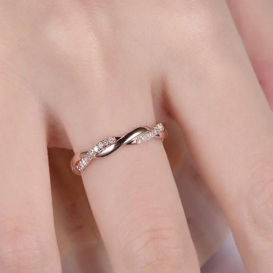 Pave Diamond Twisted Wedding Band in 18K Gold - Image 4