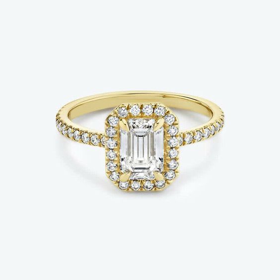 Emerald Diamond Halo Pave Engagement Ring - Image 4