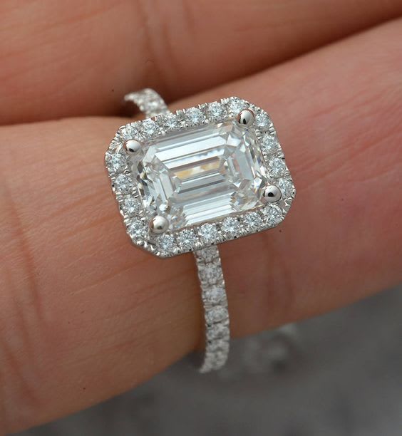 Emerald Diamond Halo Pave Engagement Ring - Image 5