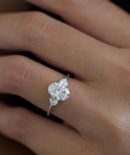 Oval Diamond Trillion Trilogy Engagement Ring - Image 2